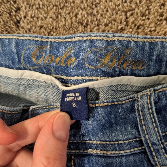 Code Bleu Women’s Blue Denim Bootcut Jeans Metallic Booty Pockets Size 8 - Picture 6 of 9